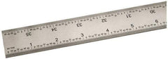 SPI - 36" Long, 1/100, 1/64, 1/32, 1/10" Graduation, Rigid Steel Rule - 5R Graduation Style, 1-1/4" Wide, Silver, Satin Chrome Finish - Exact Tool & Supply