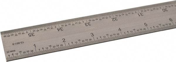 SPI - 36" Long, 1/64, 1/32" and 0.5, 1mm Graduation, Rigid Steel Rule - English/Metric Graduation Style, 1-1/4" Wide, Silver, Satin Chrome Finish - Exact Tool & Supply