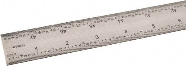 SPI - 48" Long, 1/64, 1/32" and 0.5, 1mm Graduation, Rigid Steel Rule - English/Metric Graduation Style, 1-1/4" Wide, Silver, Satin Chrome Finish - Exact Tool & Supply