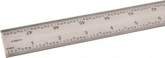 SPI - 48" Long, 1/64, 1/32" and 0.5, 1mm Graduation, Rigid Steel Rule - English/Metric Graduation Style, 1-1/4" Wide, Silver, Satin Chrome Finish - Exact Tool & Supply