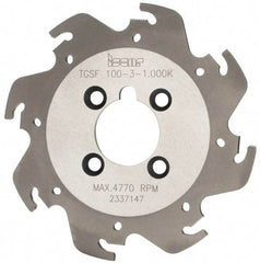 Iscar - Arbor Hole Connection, 0.118" Cutting Width, 1.04" Depth of Cut, 3-15/16" Cutter Diam, 1" Hole Diam, 8 Tooth Indexable Slotting Cutter - TGSF Toolholder, TAG N3 Insert, Right Hand Cutting Direction - Exact Tool & Supply