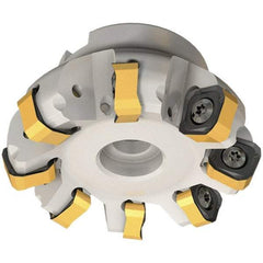 Iscar - 89.7mm Cut Diam, 27mm Arbor Hole, 6mm Max Depth of Cut, 65° Indexable Chamfer & Angle Face Mill - 10 Inserts, OXMT 0507\xB6RXMT 1607\xB6S865 SNMU 1305 Insert, Right Hand Cut, 10 Flutes, Through Coolant, Series Helido - Exact Tool & Supply