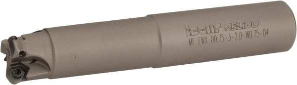 Iscar - 30° Lead Angle, 3/4" Max Cut Diam, 0.47" Min Cut Diam, 0.06" Max Depth of Cut, Indexable Chamfer and Angle End Mill - 3 Inserts, H600 WXCU 04 Insert Style, 4.2" Overall Length, Through Coolant, Straight Shank - Exact Tool & Supply