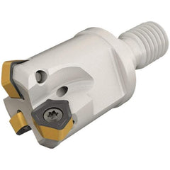 Iscar - 30° Lead Angle, 32mm Max Cut Diam, 22.5mm Min Cut Diam, 2mm Max Depth of Cut, Indexable Chamfer and Angle End Mill - 4 Inserts, H600 WXCU 05 Insert Style, 60mm Overall Length, Through Coolant, Modular Connection - Exact Tool & Supply