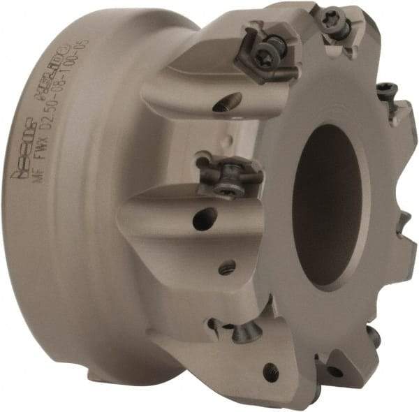 Iscar - 2.127" Cut Diam, 1" Arbor Hole, 0.08" Max Depth of Cut, 30° Indexable Chamfer & Angle Face Mill - 8 Inserts, H600 WXCU 05 Insert, Right Hand Cut, 8 Flutes, Through Coolant, Series Helido - Exact Tool & Supply