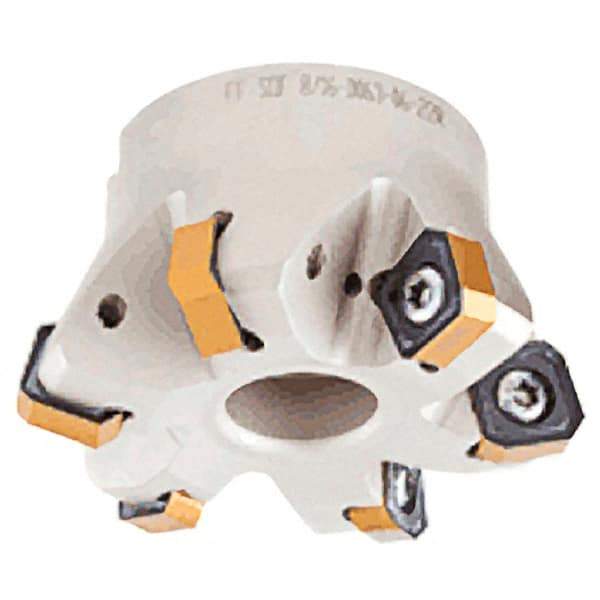 Iscar - 7 Inserts, 3.362" Cutter Diam, 0.047" Max Depth of Cut, Indexable High-Feed Face Mill - 1.063" Arbor Hole Diam, 0.488" Keyway Width, 1.575" High, FF SOF Toolholder, ON.U 05, OXMT 0507, S845 SN.U 13 Inserts, Series Helido - Exact Tool & Supply