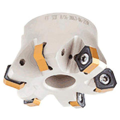 Iscar - 7 Inserts, 3.362" Cutter Diam, 0.047" Max Depth of Cut, Indexable High-Feed Face Mill - 1.063" Arbor Hole Diam, 0.488" Keyway Width, 1.575" High, FF SOF Toolholder, ON.U 05, OXMT 0507, S845 SN.U 13 Inserts, Series Helido - Exact Tool & Supply