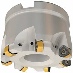 Iscar - 4 Inserts, 1.969" Cutter Diam, 0.079" Max Depth of Cut, Indexable High-Feed Face Mill - 7/8" Arbor Hole Diam, 1.772" High, FF FWX-08 Toolholder, H600 WXCU 08 Inserts, Series Helido - Exact Tool & Supply