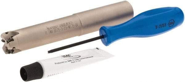 Iscar - 3/4" Cut Diam, 0.03" Max Depth, 3/4" Shank Diam, Weldon Shank Indexable High-Feed End Mill - Screw Holding Method, H600 WXCU 04 Insert, FF EWX-04 Toolholder, Through Coolant - Exact Tool & Supply