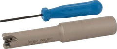 Iscar - 5/8" Cut Diam, 0.06" Max Depth, 3/4" Shank Diam, Weldon Shank Indexable High-Feed End Mill - Screw Holding Method, H600 WXCU 04 Insert, FF EWX-04 Toolholder, Through Coolant - Exact Tool & Supply