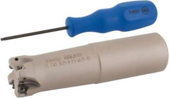 Iscar - 1-1/4" Cut Diam, 0.043" Max Depth, 1-1/4" Shank Diam, Weldon Shank Indexable High-Feed End Mill - Screw Holding Method, H600 WXCU 05 Insert, FF EWX-05 Toolholder, Through Coolant - Exact Tool & Supply