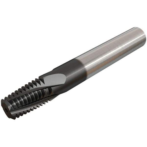 Iscar - 1/8-27 NPT, 0.2992" Cutting Diam, 3 Flute, Solid Carbide Helical Flute Thread Mill - Internal/External Thread, 10.8mm LOC, 64mm OAL, 8mm Shank Diam - Exact Tool & Supply