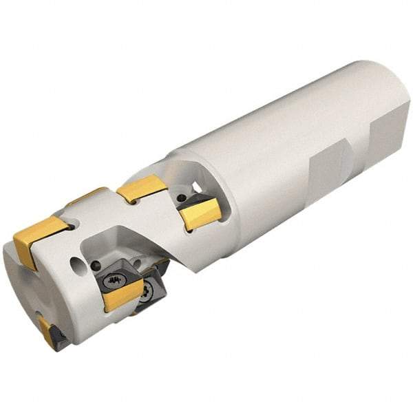 Iscar - 32mm Cut Diam, 42mm Max Depth of Cut, 32mm Shank Diam, 115mm OAL, Indexable Square Shoulder Helical End Mill - H490 ANKX 09.. Inserts, Weldon Shank, 90° Lead Angle, Through Coolant, Series Helido - Exact Tool & Supply