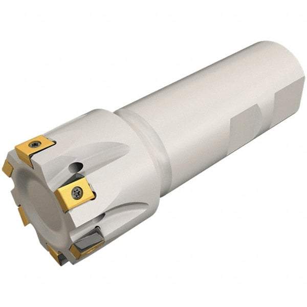 Iscar - 16mm Cut Diam, 8mm Max Depth of Cut, 15mm Shank Diam, 150mm OAL, Indexable Square Shoulder Helical End Mill - T490 LN.T 0804 Inserts, Cylindrical Shank, 90° Lead Angle, Through Coolant, Series Helitang - Exact Tool & Supply