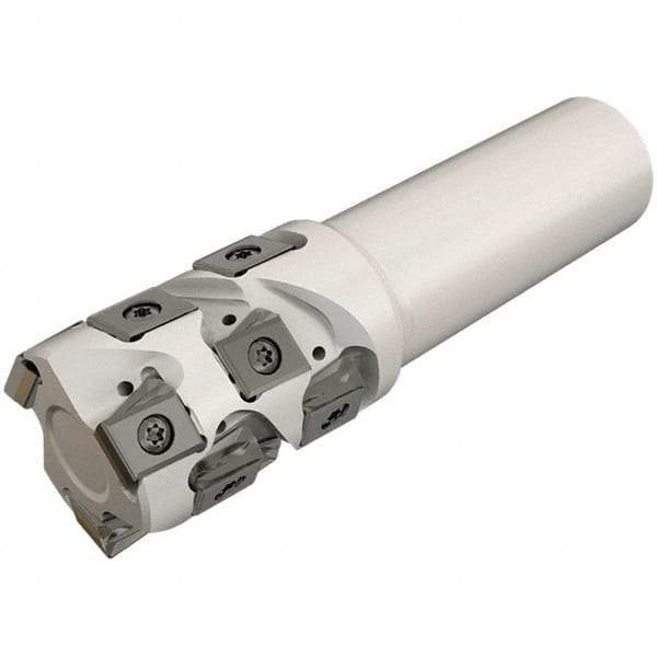 Iscar - 40mm Cut Diam, 48mm Max Depth of Cut, 32mm Shank Diam, 125mm OAL, Indexable Square Shoulder End Mill - T490 LN.T 1306 Inserts, Weldon Shank, 90° Lead Angle, Through Coolant, Series Helitang - Exact Tool & Supply