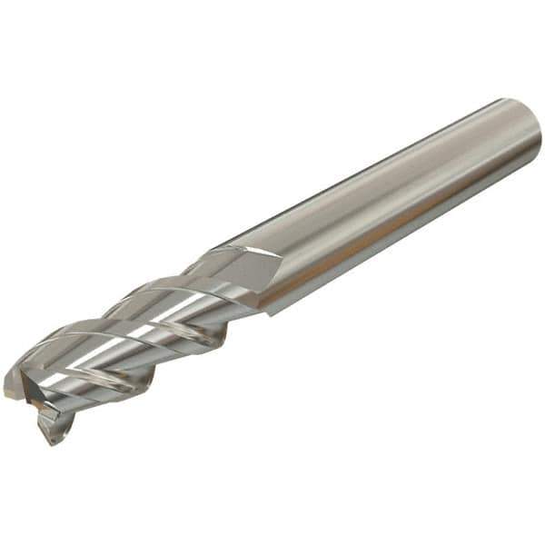 Iscar - 16mm, 25mm LOC, 16mm Shank Diam, 75mm OAL, 3 Flute, Solid Carbide Square End Mill - Single End, TiAlN Finish, Spiral Flute, 45° Helix, Centercutting, Right Hand Cut, Right Hand Flute - Exact Tool & Supply