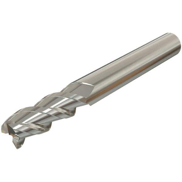 Iscar - 8mm, 19mm LOC, 8mm Shank Diam, 63mm OAL, 3 Flute, Solid Carbide Square End Mill - Single End, Uncoated, Spiral Flute, 45° Helix, Centercutting, Right Hand Cut, Right Hand Flute - Exact Tool & Supply