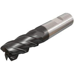 Iscar - 14mm, 25mm LOC, 14mm Shank Diam, 83mm OAL, 4 Flute, Solid Carbide Square End Mill - Single End, TiAlN Finish, Spiral Flute, 45° Helix, Right Hand Cut, Right Hand Flute - Exact Tool & Supply