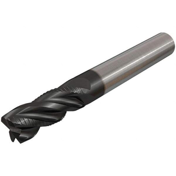 Iscar - 4 Flute Solid Carbide Roughing & Finishing Corner Chamfer End Mill - TiAlN Finish, Straight Shank, 38° Helix, Non-Centercutting, Regular Length - Exact Tool & Supply