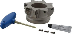 Iscar - 8 Inserts, 4" Cut Diam, 1-1/2" Arbor Diam, 0.512" Max Depth of Cut, Indexable Square-Shoulder Face Mill - 0/90° Lead Angle, 2" High, HM390 TDKT 1505 Insert Compatibility, Through Coolant, Series HeliIQMill - Exact Tool & Supply