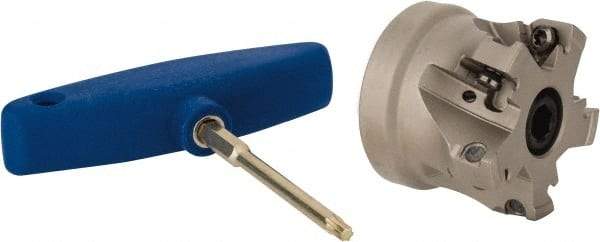 Iscar - 3 Inserts, 2" Cut Diam, 3/4" Arbor Diam, 0.512" Max Depth of Cut, Indexable Square-Shoulder Face Mill - 0/90° Lead Angle, 1.57" High, HM390 TDKT 1505 Insert Compatibility, Through Coolant, Series HeliIQMill - Exact Tool & Supply