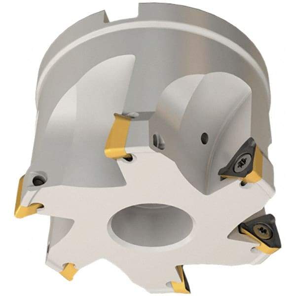 Iscar - 3 Inserts, 40mm Cut Diam, 16mm Arbor Diam, 8mm Max Depth of Cut, Indexable Square-Shoulder Face Mill - 0/90° Lead Angle, 35mm High, HM390 TPKT 1003 Insert Compatibility, Through Coolant, Series HeliIQMill - Exact Tool & Supply