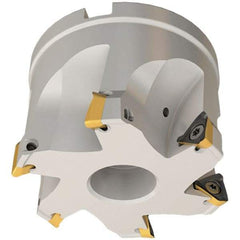 Iscar - 3 Inserts, 40mm Cut Diam, 16mm Arbor Diam, 8mm Max Depth of Cut, Indexable Square-Shoulder Face Mill - 0/90° Lead Angle, 35mm High, HM390 TPKT 1003 Insert Compatibility, Through Coolant, Series HeliIQMill - Exact Tool & Supply