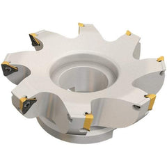 Iscar - 8 Inserts, 100mm Cut Diam, 32mm Arbor Diam, 13mm Max Depth of Cut, Indexable Square-Shoulder Face Mill - 0/90° Lead Angle, 50mm High, HM390 TDKT 1505 Insert Compatibility, Through Coolant, Series HeliIQMill - Exact Tool & Supply