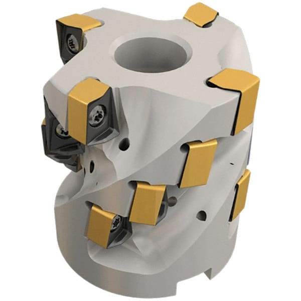 Iscar - 16 Inserts, 63mm Cut Diam, 27mm Arbor Diam, 47mm Max Depth of Cut, Indexable Square-Shoulder Face Mill - 0/90° Lead Angle, 70mm High, H490 AN.X 12 Insert Compatibility, Through Coolant, Series Helido - Exact Tool & Supply