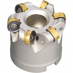 Iscar - 50mm Cut Diam, 7.5mm Max Depth, 22mm Arbor Hole, 7 Inserts, H400 RNHU Insert Style, Indexable Copy Face Mill - H400 FR-10 Cutter Style, 40mm High, Through Coolant, Series Heliquad - Exact Tool & Supply
