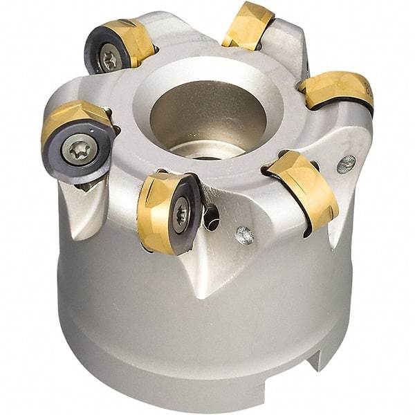 Iscar - 2" Cut Diam, 0.47" Max Depth, 3/4" Arbor Hole, 5 Inserts, H400 RNHU Insert Style, Indexable Copy Face Mill - H400 FR-16 Cutter Style, 1-1/2 High, Through Coolant, Series Helido - Exact Tool & Supply