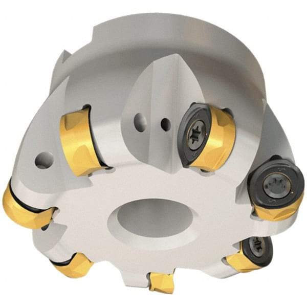 Iscar - 100mm Cut Diam, 12mm Max Depth, 32mm Arbor Hole, 9 Inserts, H400 RNHU Insert Style, Indexable Copy Face Mill - H400 FR-16 Cutter Style, 49.6mm High, Through Coolant, Series Helido - Exact Tool & Supply