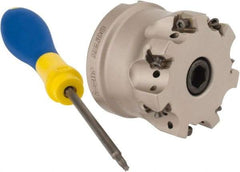 Iscar - 7 Inserts, 2" Cut Diam, 3/4" Arbor Diam, 0.315" Max Depth of Cut, Indexable Square-Shoulder Face Mill - 0/90° Lead Angle, 1.57" High, H490 AN.X 09 Insert Compatibility, Through Coolant, Series Helido - Exact Tool & Supply