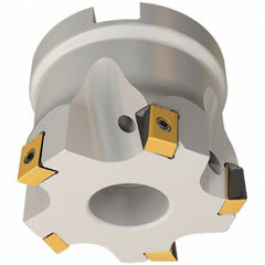 Iscar - 5 Inserts, 50mm Cut Diam, 22mm Arbor Diam, 8mm Max Depth of Cut, Indexable Square-Shoulder Face Mill - 0/90° Lead Angle, 40mm High, T490 LN.T 0804 Insert Compatibility, Through Coolant, Series Helitang - Exact Tool & Supply