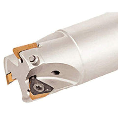 Iscar - 1" Cut Diam, 0.315" Max Depth of Cut, 1" Shank Diam, 7.87" OAL, Indexable Square Shoulder Helical End Mill - HM390 TPKT 1003 Inserts, Cylindrical Shank, 90° Lead Angle, Through Coolant, Series HeliIQMill - Exact Tool & Supply