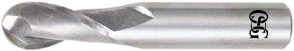 OSG - 29/64" Diam, 1" LOC, 2 Flute Solid Carbide Ball End Mill - TiAlN Finish, Single End, 3" OAL, 1/2" Shank Diam, Spiral Flute - Exact Tool & Supply