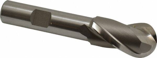 Hertel - 3/4" Diam, 1-5/16" LOC, 2 Flute High Speed Steel Ball End Mill - Uncoated, Single End, 3-5/16" OAL, 1/2" Shank Diam, Spiral Flute - Exact Tool & Supply