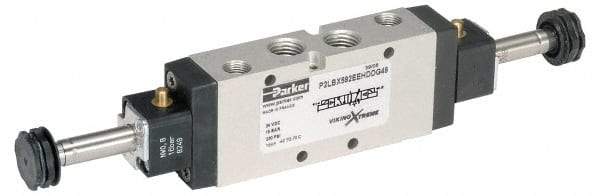 Parker - 3/8" NPT Port, Double Solenoid, 2 Position Valveless Coil, Aluminum Solenoid Valve - Normally Open Through Ports 1 & 2, 232 Max PSI, Buna-N Seal - Exact Tool & Supply