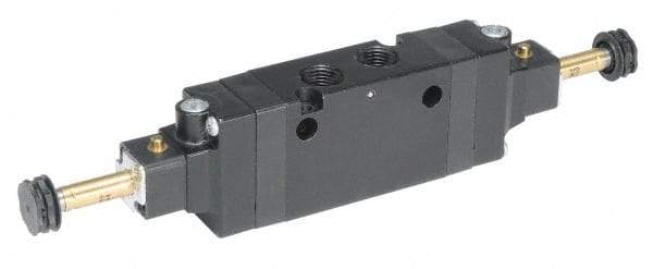Parker - 1/4" NPT Port, Double Solenoid, 3 Position Valveless Coil, Aluminum Solenoid Valve - All Ports Blocked, 145 Max PSI, Buna-N Seal - Exact Tool & Supply