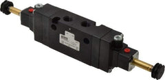 Parker - 1/4" NPT Port, Double Solenoid, 3 Position Valveless Coil, Aluminum Solenoid Valve - Center Exhaust Open, 145 Max PSI, Buna-N Seal - Exact Tool & Supply