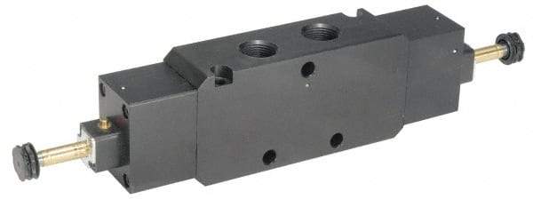Parker - 1/2" NPT Port, Double Solenoid, 3 Position Valveless Coil, Aluminum Solenoid Valve - Pressure Center Open, 145 Max PSI, Buna-N Seal - Exact Tool & Supply
