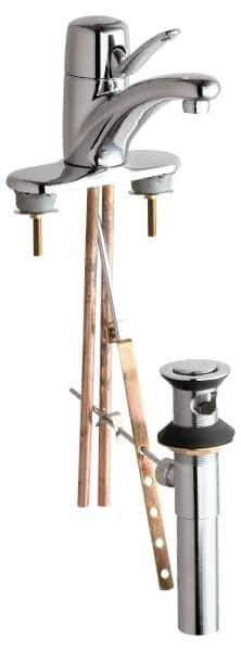 Chicago Faucets - Single Handle, Deck Mounted, Single Hole Bathroom Faucet - Ceramic Mixing Cartridge, Pop Up Drain, Integral Spout - Exact Tool & Supply