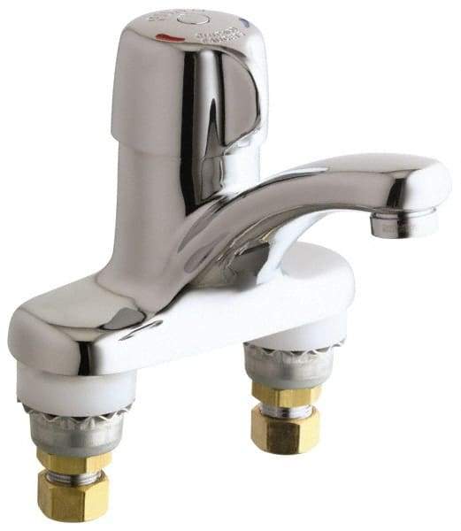 Chicago Faucets - Round Handle, Deck Mounted Bathroom Faucet - One Handle, No Drain, Standard Spout - Exact Tool & Supply