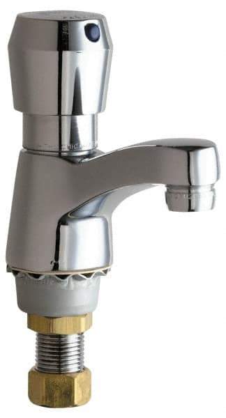Chicago Faucets - Round Handle, Deck Mounted Bathroom Faucet - One Handle, No Drain, Standard Spout - Exact Tool & Supply