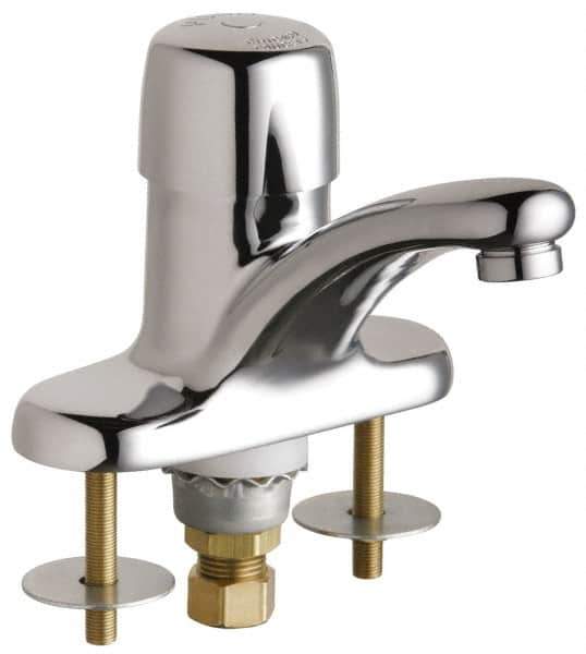 Chicago Faucets - Round Handle, Deck Mounted Bathroom Faucet - One Handle, No Drain, Standard Spout - Exact Tool & Supply