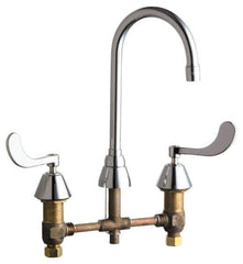 Chicago Faucets - Wrist Blade Handle, Wide Spread Bathroom Faucet - Two Handle, No Drain, Gooseneck Spout - Exact Tool & Supply
