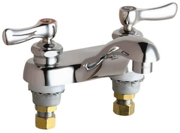 Chicago Faucets - Lever Handle, Deck Mounted, Vandal Resistant Bathroom Faucet - Two Handle, No Drain, Standard Spout - Exact Tool & Supply