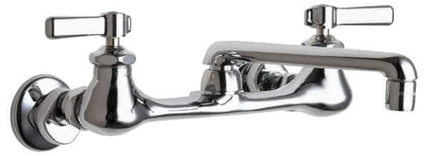 Chicago Faucets - Wall Mount, Swing Spout Service Sink Faucet - Two Handle, Lever Handle, 6 Cast Spout, No Drain - Exact Tool & Supply