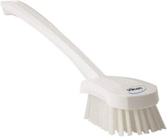 Vikan - 1.3" Bristle Length, Polyester Scrub Brush - 4" Long x 2-3/4" Wide Head, 15-3/4" OAL, White, Polypropylene Block - Exact Tool & Supply