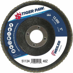 Weiler - 40 Grit, 5" Disc Diam, 7/8" Center Hole, Type 29 Zirconia Alumina Flap Disc - 12,000 Max RPM, Phenolic Backing, Arbor Attaching System, Coated - Exact Tool & Supply